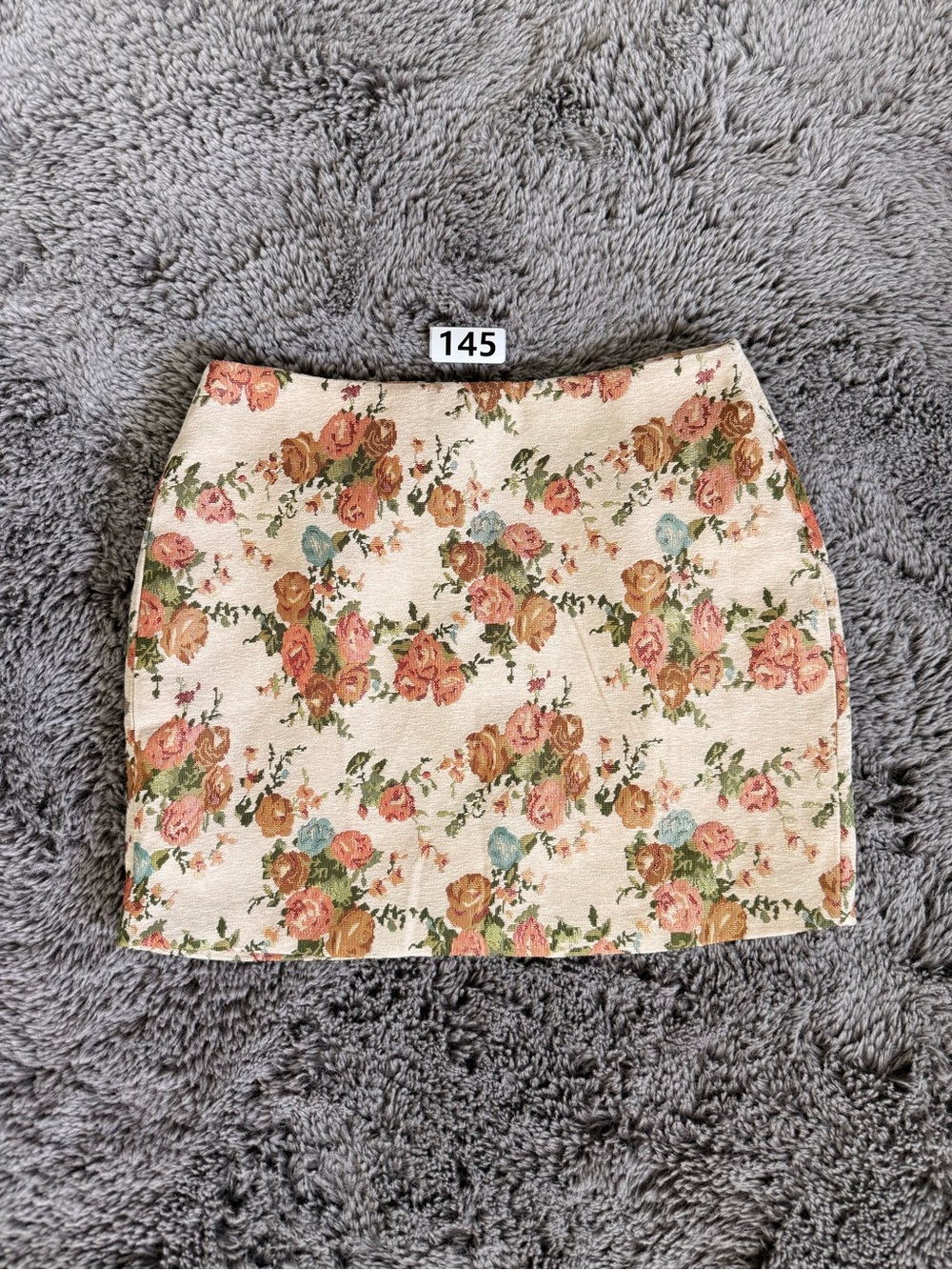 Cider Cream Floral Mini Skirt with Pink & Green Accents